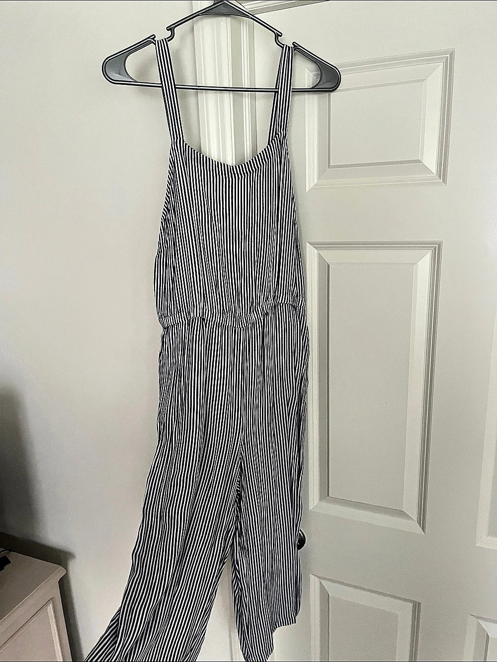 Striped Wide Leg Jumpsuit in Navy & White